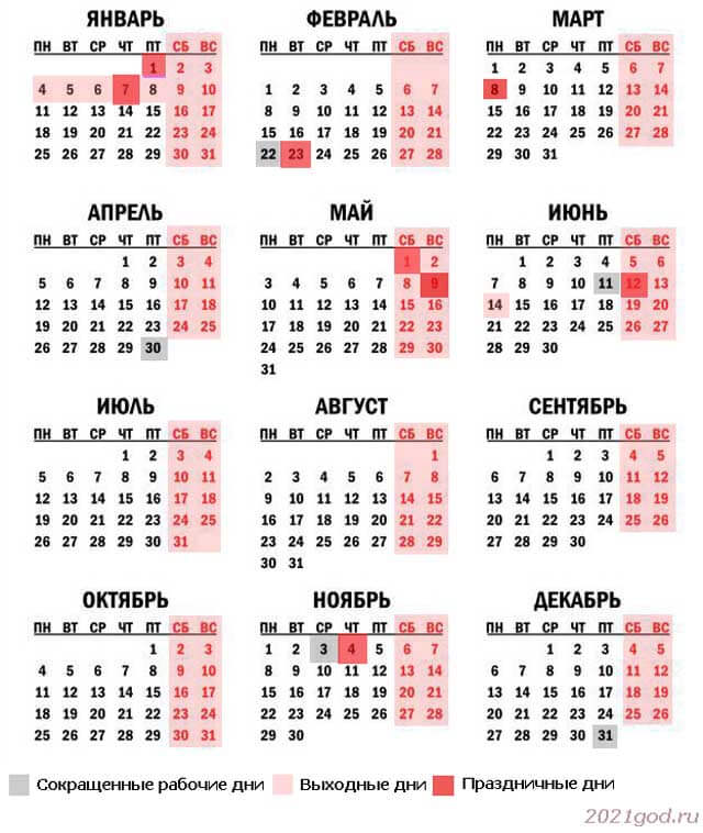 Календарь выходных дней 2021