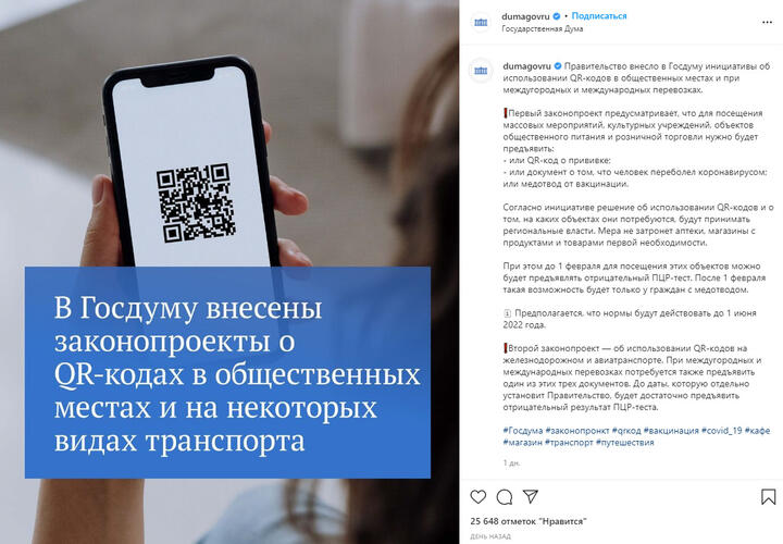 «Я не товар»: россияне закидали негативными комментариями новость Госдумы о QR-кодах