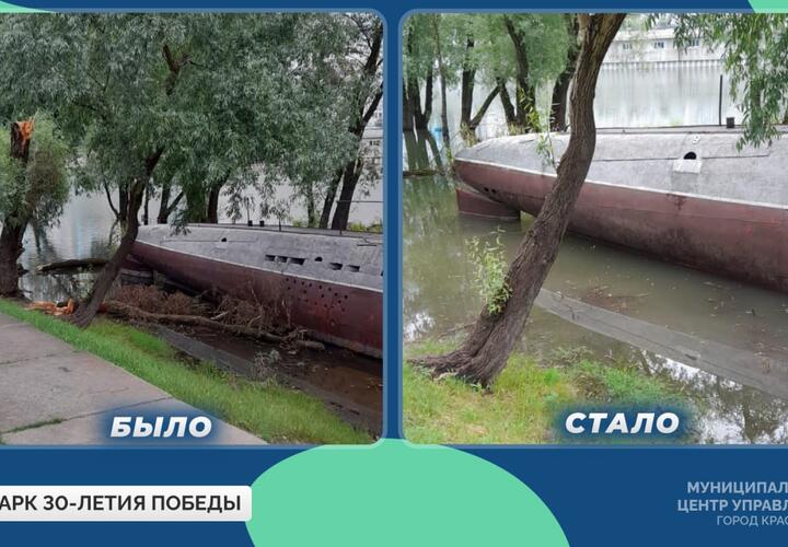 Вышедшая из берегов Кубань затопила парк 30-летия Победы в Краснодаре