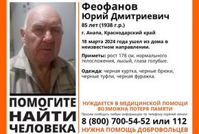 В Анапе родственники и волонтеры ищут бесследно пропавшего 85-летнего Юрия Феофанова